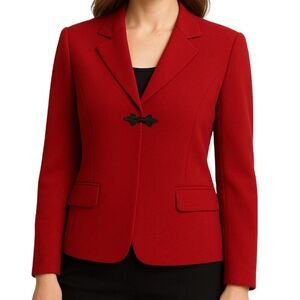 Tahari Arthur S. Levine Red Blazer Women’s Size 10P Black Frog Closure